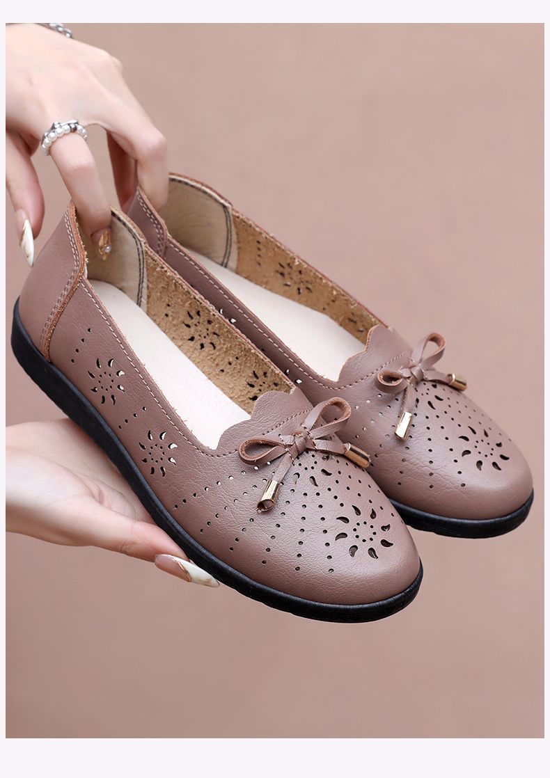 Genuine Mom Closed-toe Sandals Women, Comfortable Non-slip Single Shoes, Hollowed-out Design, Leather Shoes For_vogvips.com
