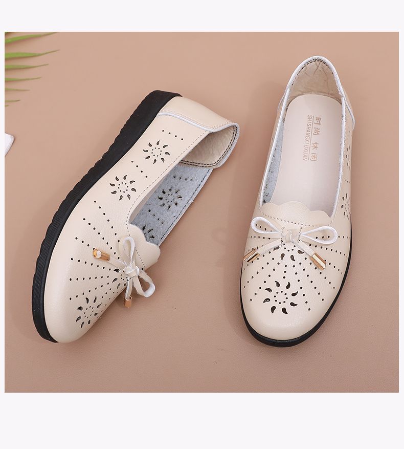 Genuine Mom Closed-toe Sandals Women, Comfortable Non-slip Single Shoes, Hollowed-out Design, Leather Shoes For_vogvips.com