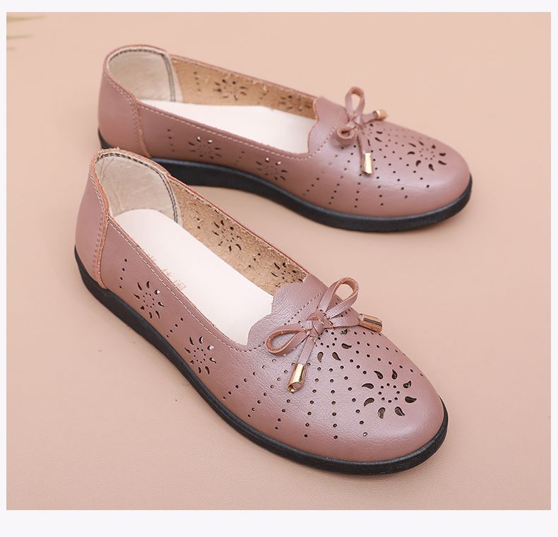 Genuine Mom Closed-toe Sandals Women, Comfortable Non-slip Single Shoes, Hollowed-out Design, Leather Shoes For_vogvips.com