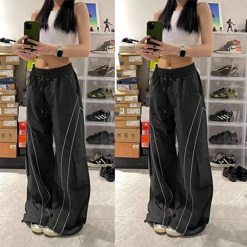 Hong Kong style retro niche personality versatile gray overalls for women spring new trendy loose straight casual trousers