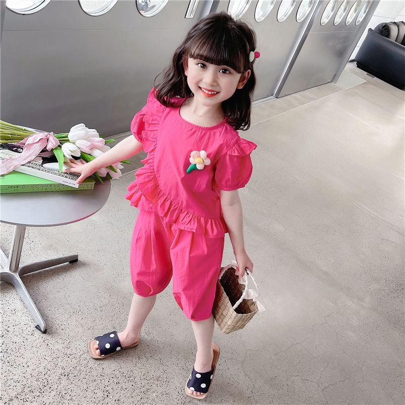 女童夏季套裝2024新款兒童夏裝女孩衣服女寶寶韓版時髦洋氣兩件套