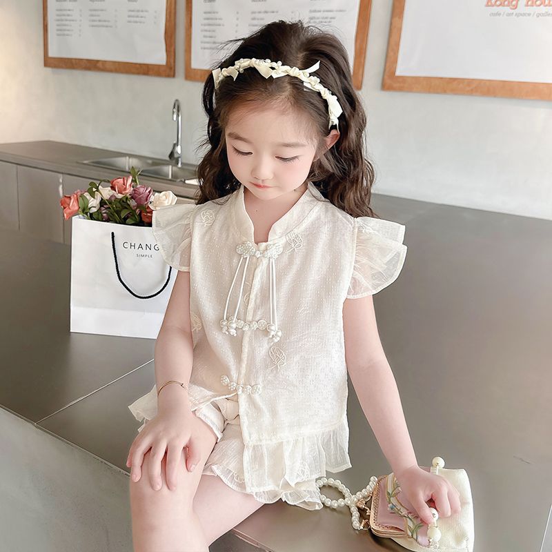 女童新中式套裝夏季2024新款兒童國潮風衣服寶寶夏裝女孩薄款童裝