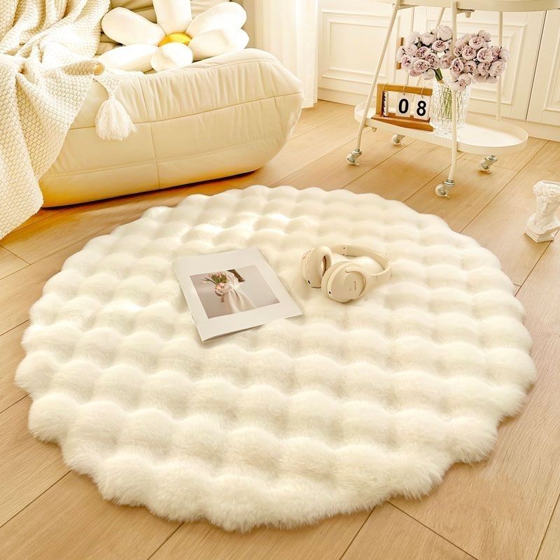 Tapete, cobertor redondo de pelúcia creme, cobertor simples, quarto, sofá-cama, vestiário, uso doméstico, almofada de banco, cabeceira_voghion.com