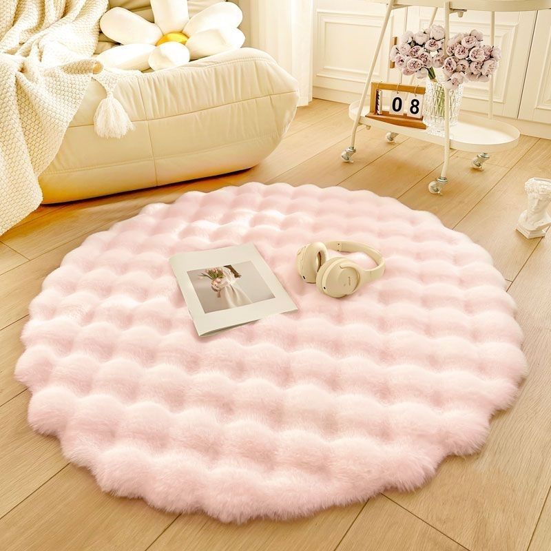 Tapete, cobertor redondo de pelúcia creme, cobertor simples, quarto, sofá-cama, vestiário, uso doméstico, almofada de banco, cabeceira_voghion.com