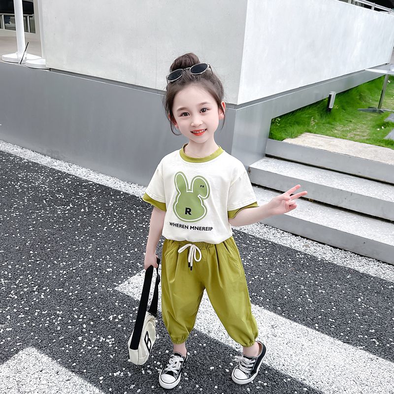 女童運動套裝夏裝2024新款兒童裝網紅夏款洋氣女寶寶夏季時髦短袖