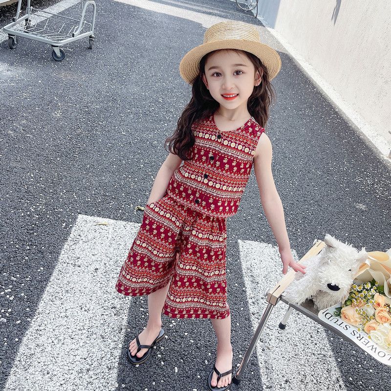 女童夏季套裝2024新款洋氣甜美民族風夏裝兒童寶寶時髦兩件套夏款