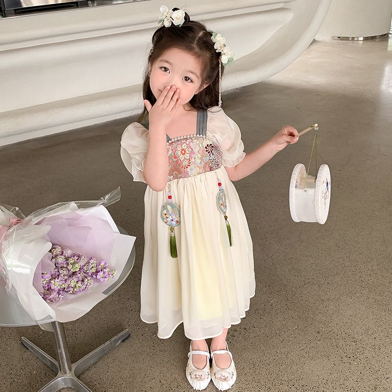 女童夏裝連衣裙2024新款薄款洋氣夏季兒童古裝超仙漢服中國風裙子