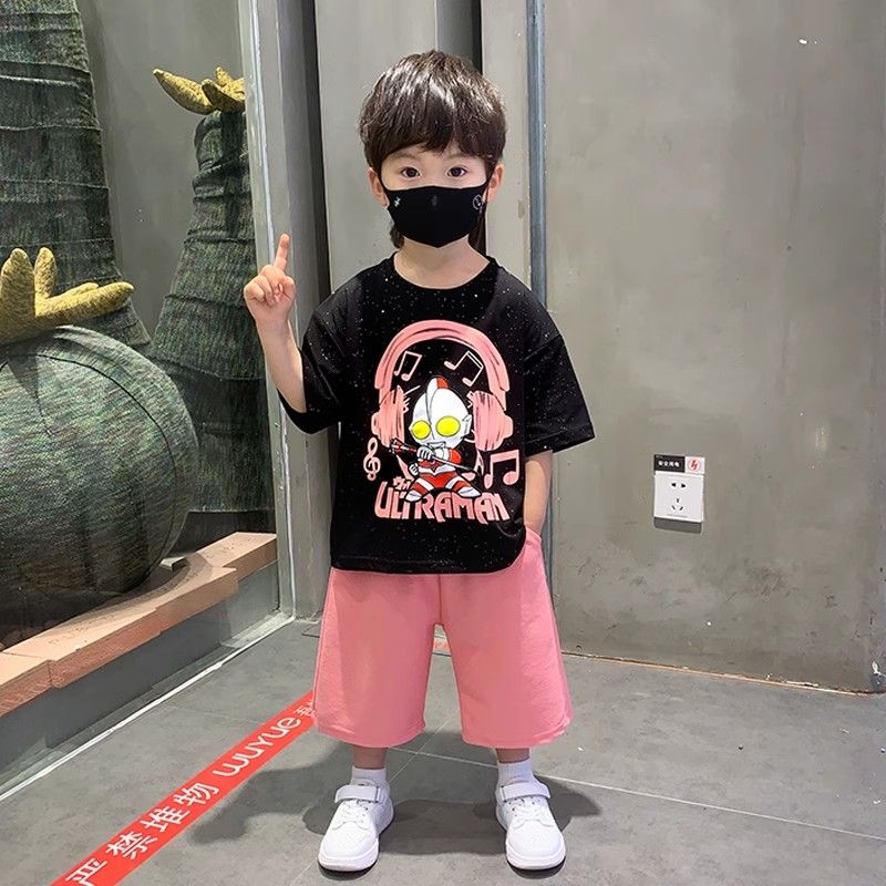 奧特曼男童夏裝套裝2024新款洋氣兒童網紅炸街男孩帥氣時髦兩件套
