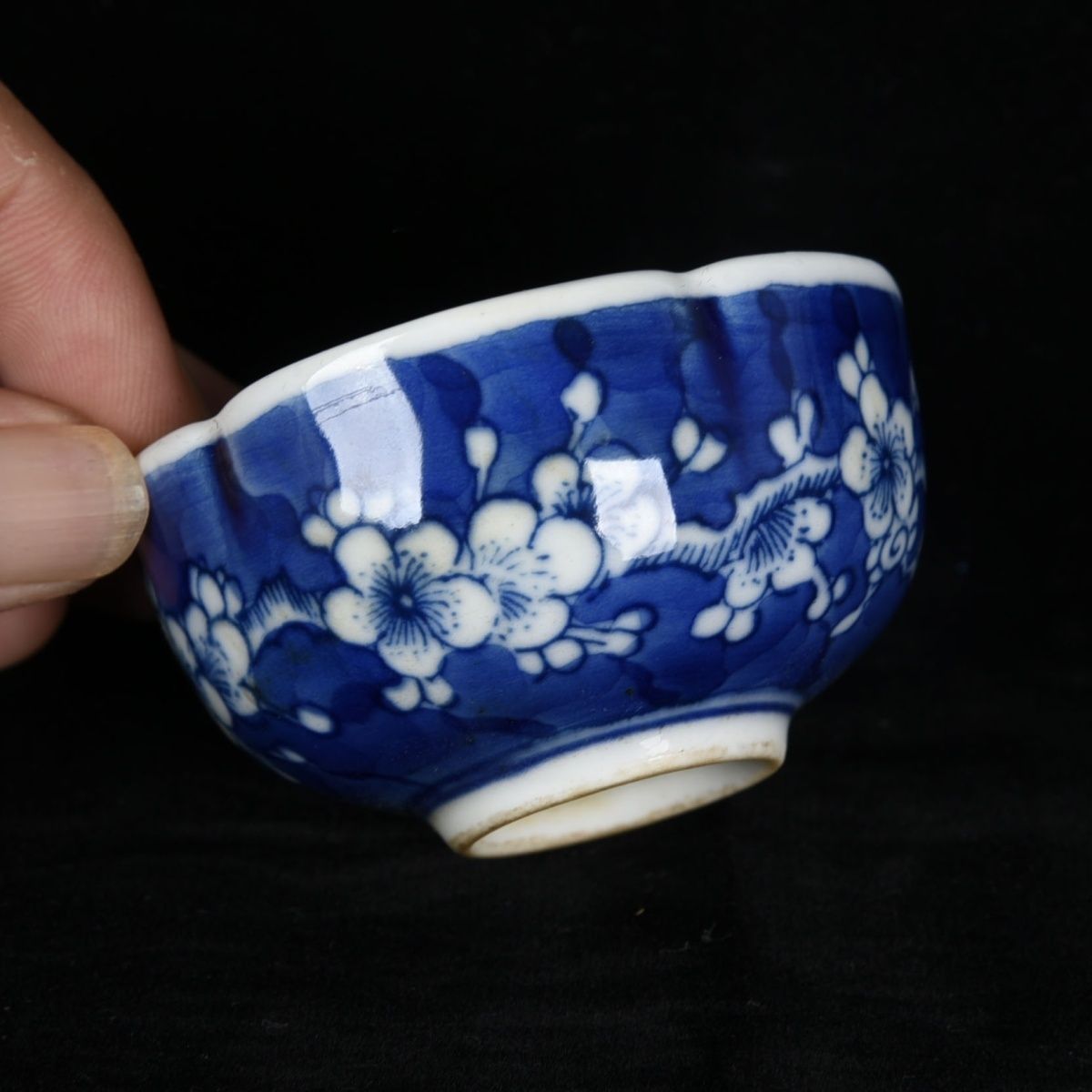寒窑青花梅花纹茶盏 杯3.5cm x 6cm 盏1.8cm x 9.6c