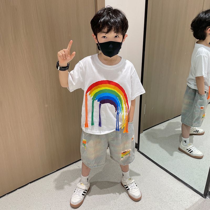 男童夏裝套裝2024新款痞帥氣兒童夏天時髦衣服男孩夏季短袖運動潮