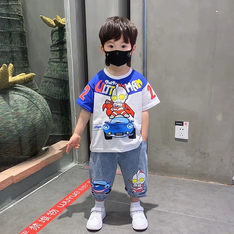 奧特曼男童夏季套裝2024新款兒童短袖洋氣男孩男寶夏款帥氣時髦潮