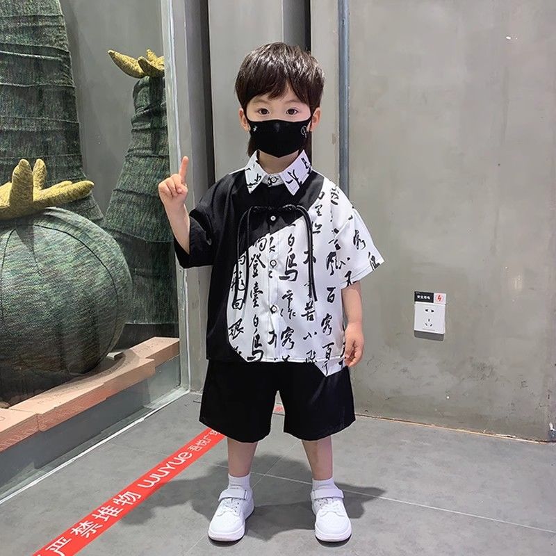 兒童夏裝唐裝男童中式漢服套裝2024新款男寶夏季薄款國風復古衣服
