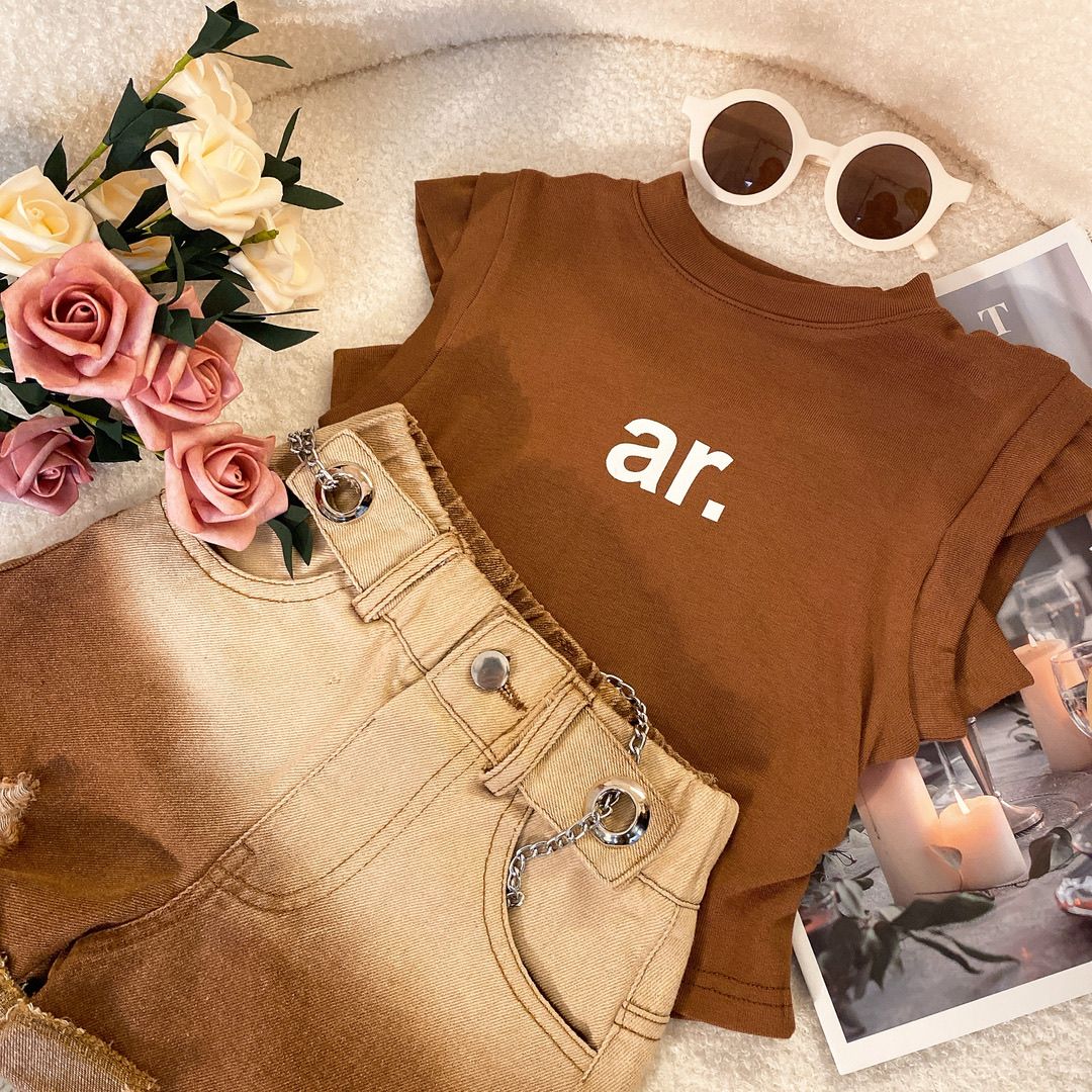 Modisches Denim Shorts Set Für Mädchen Sommer Kurzarm Outfit_voghion.com
