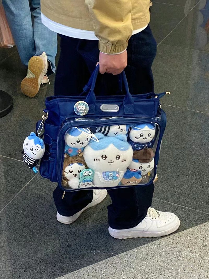 日系軟妹大容量尼龍透明娃包2024新款百搭通勤吧唧穀子單肩斜挎包