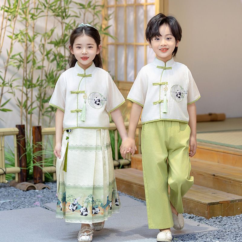 中國風服裝馬面裙套裝男女六一兒童班服演出服唐裝漢服古裝表演服