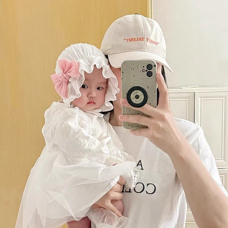 春夏新款女宝宝公主蕾丝帽子新生婴儿蝴蝶结胎帽宫廷帽防风护耳帽