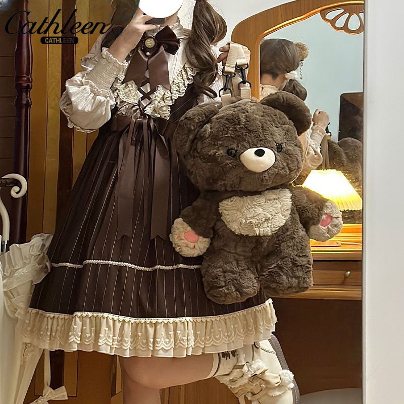 Love bear cute versatile plush bag backpack doll doll small schoolbag for women and men brown plush jk bag