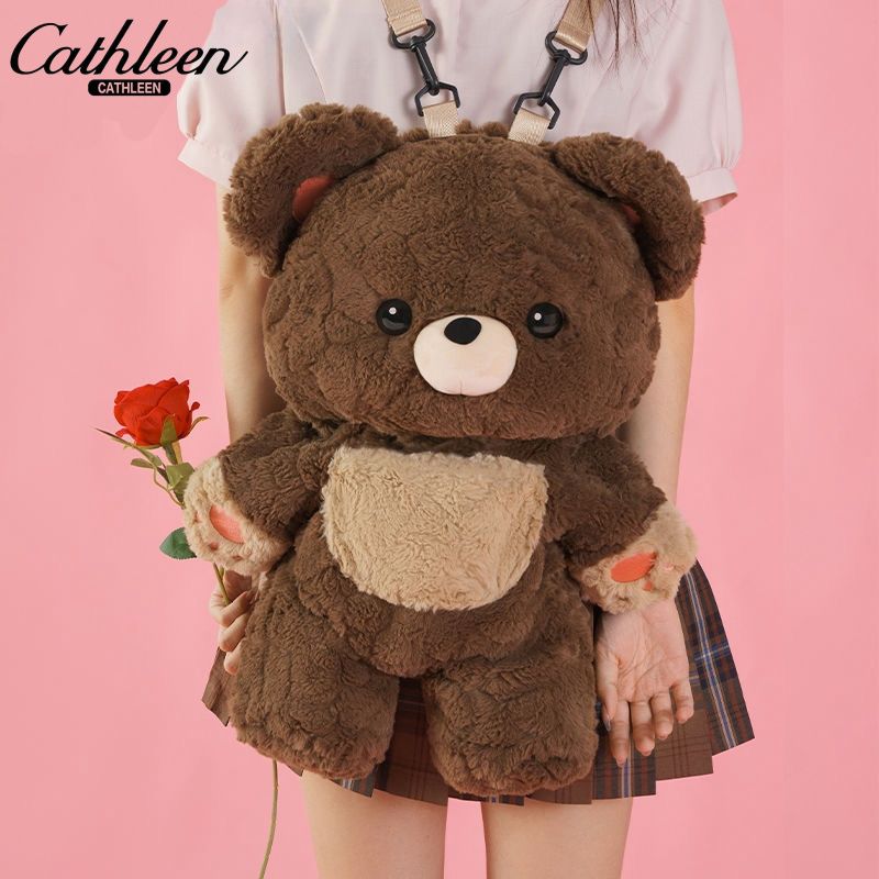 Love bear cute versatile plush bag backpack doll doll small schoolbag for women and men brown plush jk bag