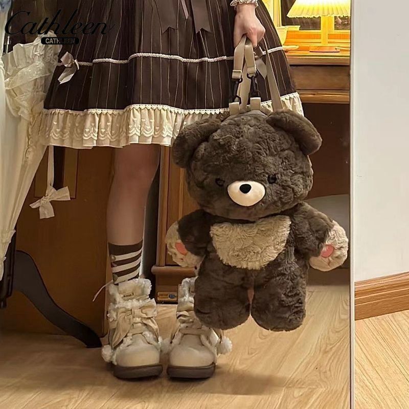 Love bear cute versatile plush bag backpack doll doll small schoolbag for women and men brown plush jk bag