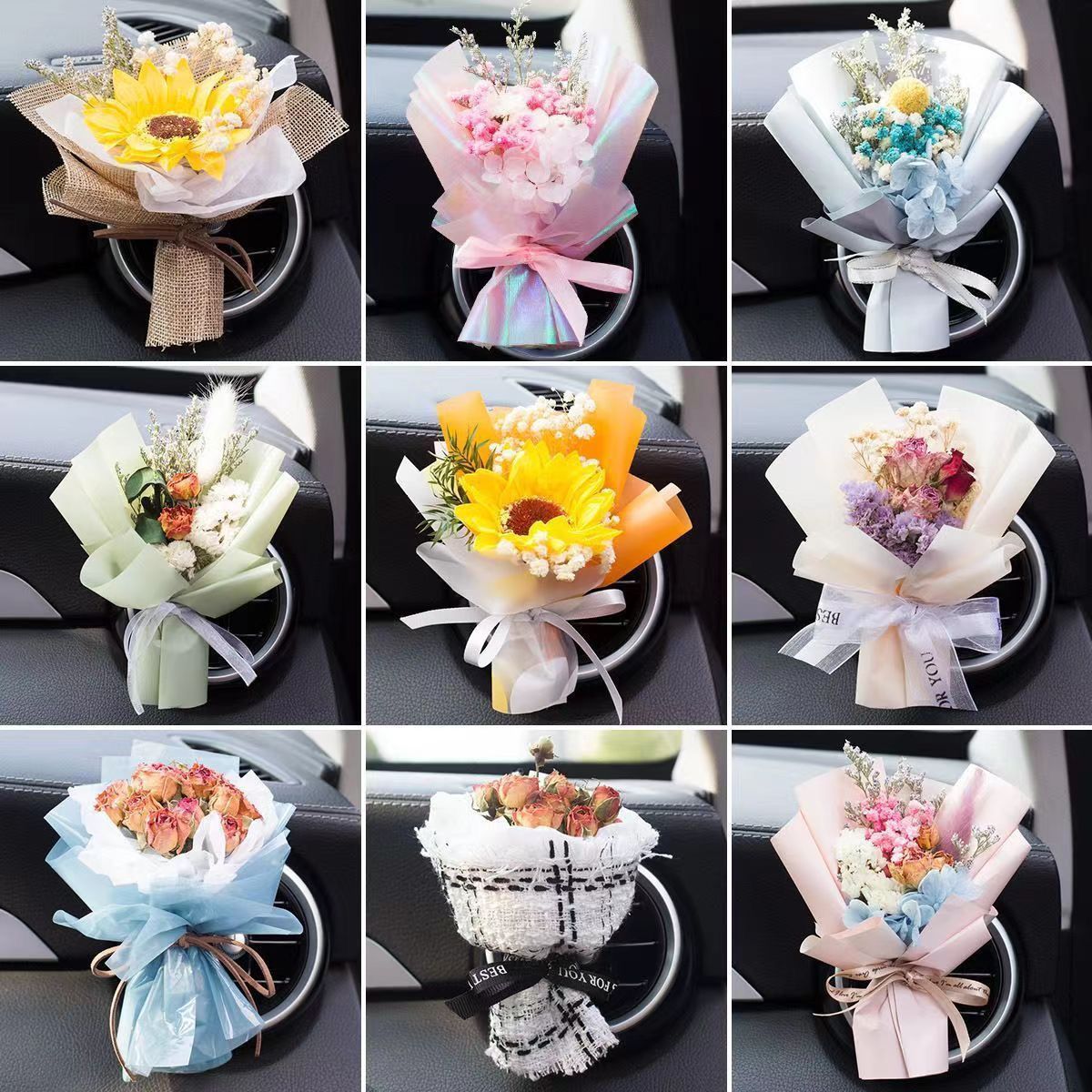 Priză de aer pentru aer condiționat montată pe mașină, buchet de flori etern creativ, parfum auto, decor, parfum trandafir_voghion.com