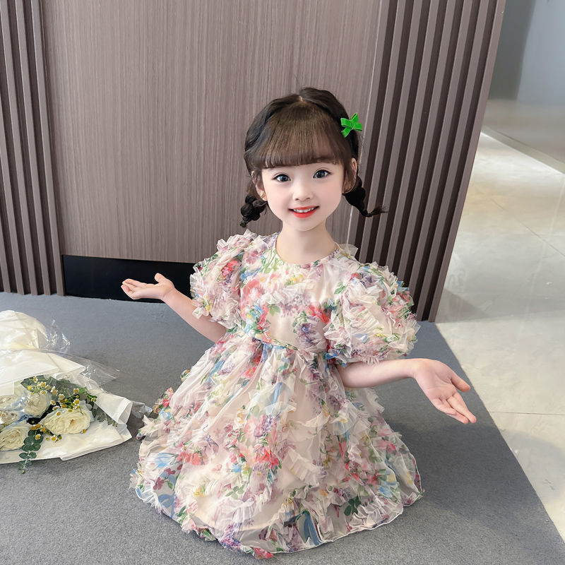 韓版小童裙子24夏季女寶寶洋氣甜美立體面料公主裙禮服紗裙連衣裙