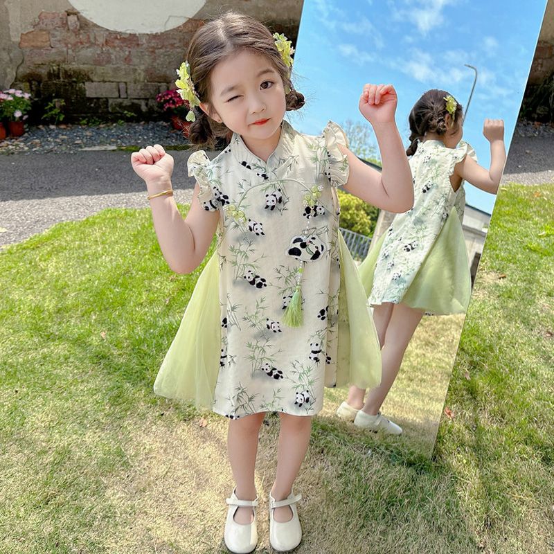 女童夏裝連衣裙新款女寶寶國風旗袍裙子小女孩漢服兒童網紗公主裙