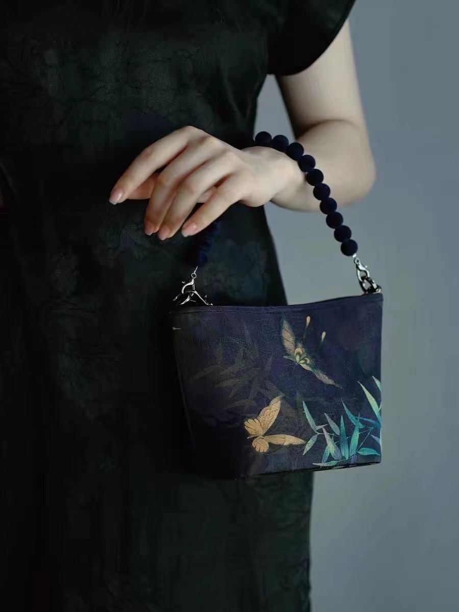 香雲紗絨珍珠鏈條迷你小包2023新款漢服旗袍新中式手拎斜挎包女7