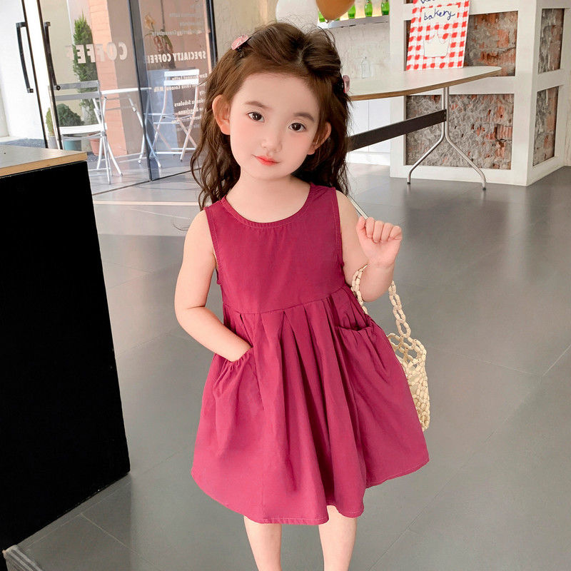 女童連衣裙夏季2024新款兒童無袖棉布裙夏季吊帶背心裙子寶寶夏裝