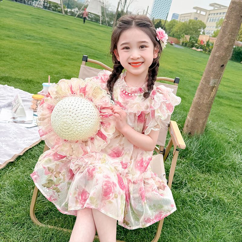 兒童公主裙女童夏裝2024新款碎花裙子洋氣寶寶夏款夏季玫瑰連衣裙