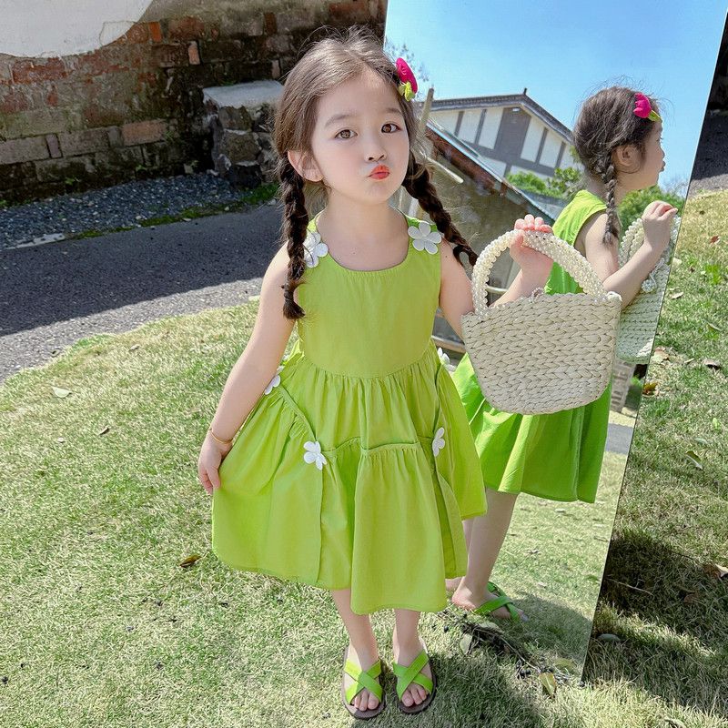 女童連衣裙夏季2024新款兒童背心裙純棉洋氣寶寶夏裝無袖公主裙子