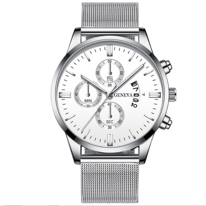 Fully Automatic Calendar Six-hand Three-eye Men's Wat With Mesh Steel Strap, Quartz Wat, Ultra-thin Fashion_voghion.com