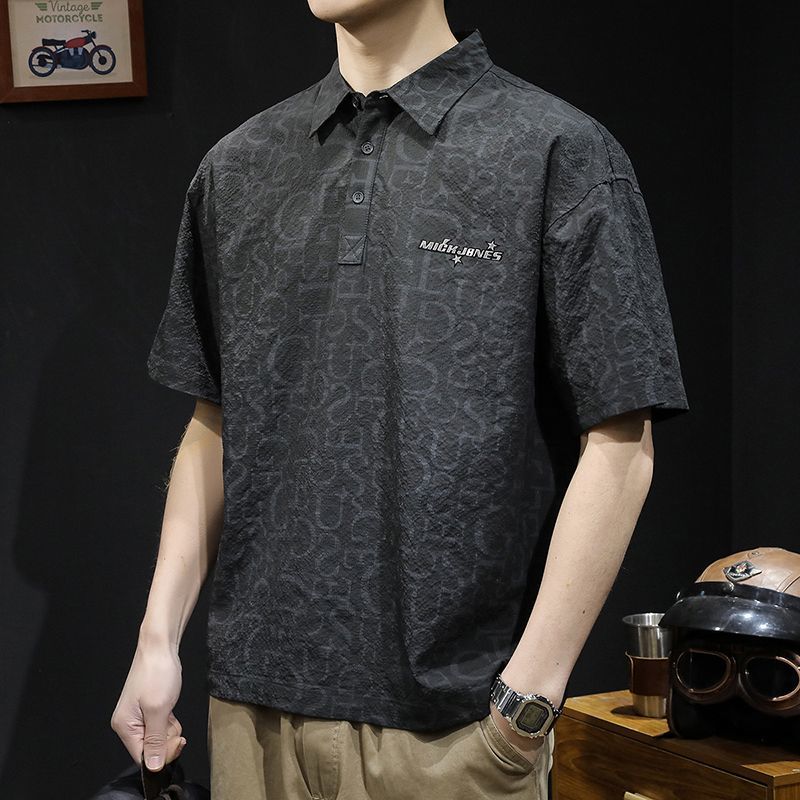 Camisa polo masculina estilo americano, manga curta, tamanho grande, modelo folgado, da moda, lançamento 2026. Nova camisa polo masculina com gola dobrável._voghion.com