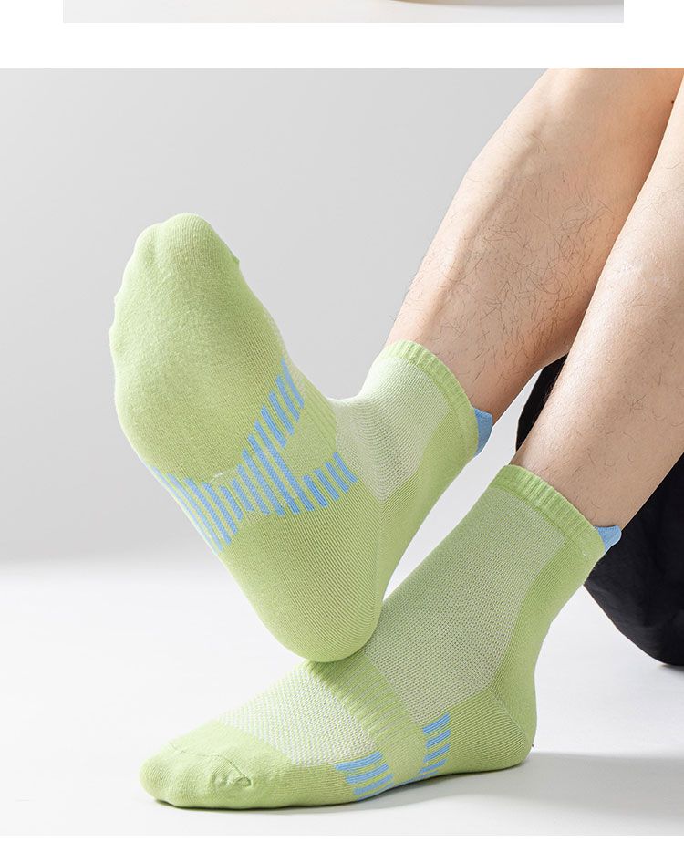 Pure Running Socks, Summer Thin Men's Mid-length 100% Cotton Anti-odor Sweat-absorbing Sports Long Socks_voghion.com