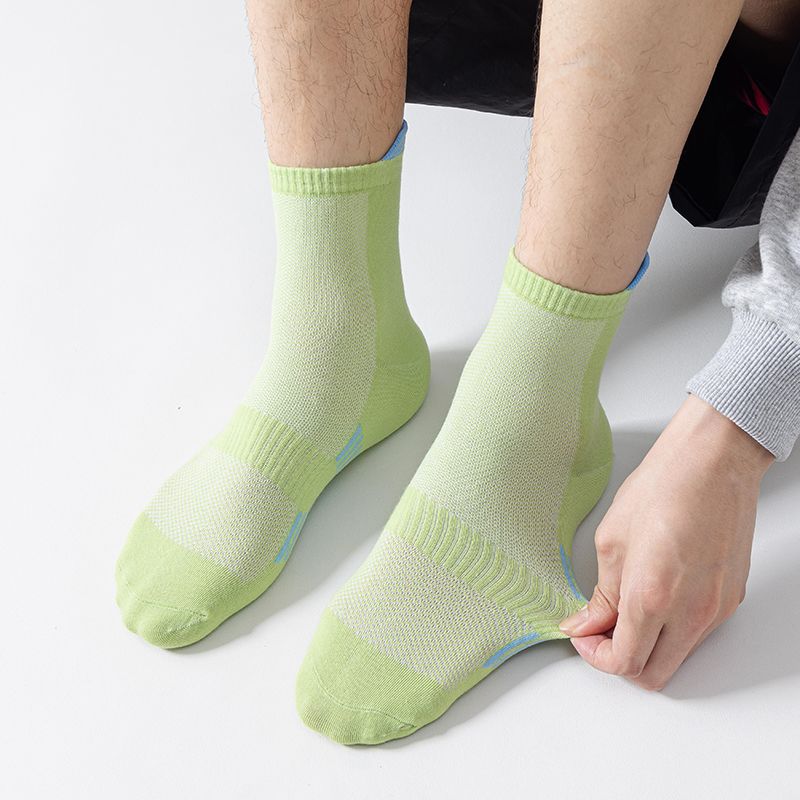 Pure Running Socks, Summer Thin Men's Mid-length 100% Cotton Anti-odor Sweat-absorbing Sports Long Socks_voghion.com