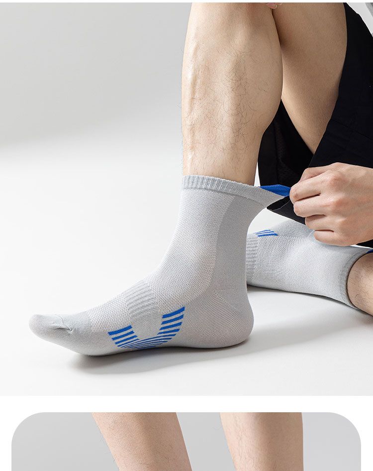 Pure Running Socks, Summer Thin Men's Mid-length 100% Cotton Anti-odor Sweat-absorbing Sports Long Socks_voghion.com