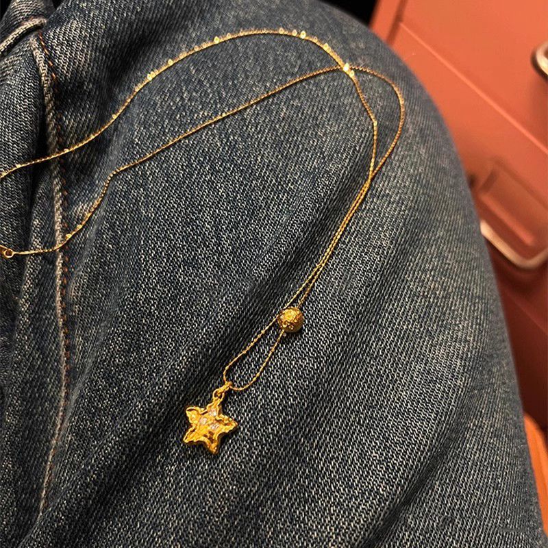 Collier pendentif en météorite martelée incrustée de diamants pour femme - Nouveauté 2024 - Collier ras du cou haut de gamme en forme d'étoile à cinq branches_voghion.com