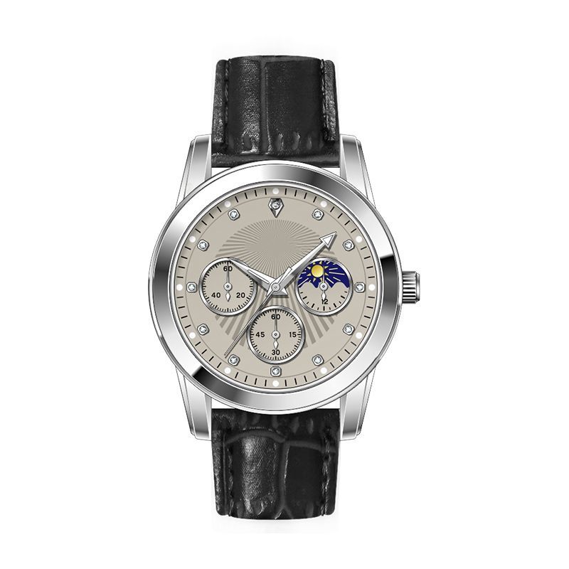 Men's Quartz Wrist Watch Silver Case Black Strap Stylish Luxury_voghion.com