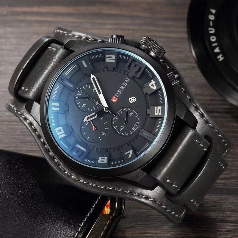 Kareen Men's Quartz Watch With Leather Strap And Large Dial_voghion.com