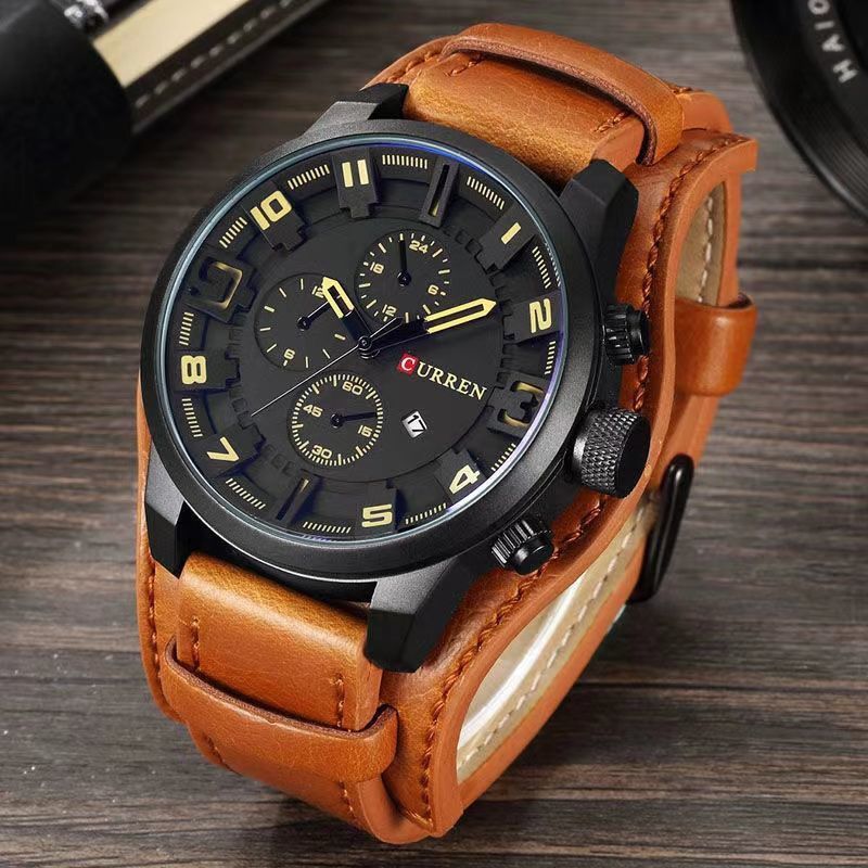 Kareen Men's Quartz Watch With Leather Strap And Large Dial_voghion.com
