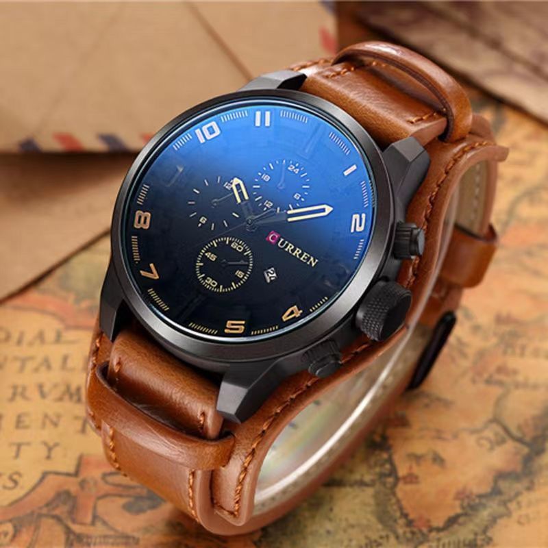 Kareen Men's Quartz Watch With Leather Strap And Large Dial_voghion.com