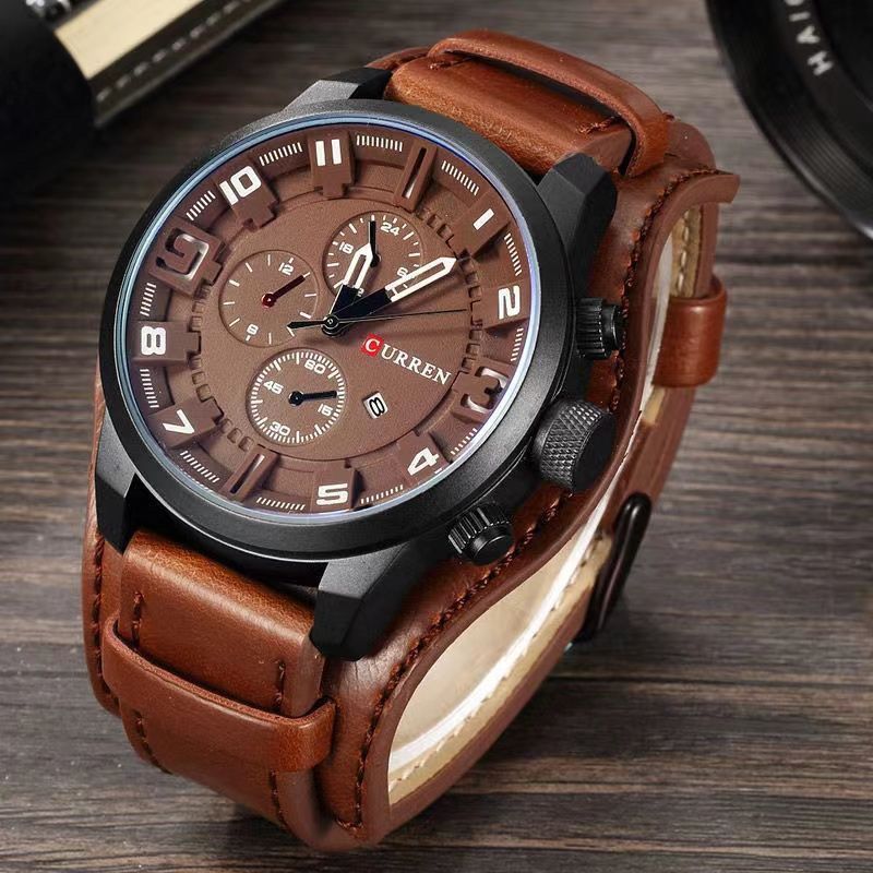 Kareen Men's High-end, Stylish, Large Dial, European And American Style, Leather Strap, Sports Watch, Quartz_voghion.com