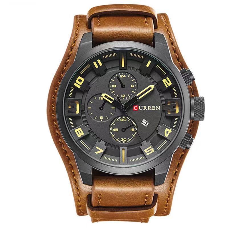 Kareen Men's Quartz Watch With Leather Strap And Large Dial_voghion.com