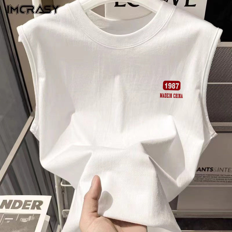 IMCRASY Weste aus reiner Baumwolle für Herren, Sommer 2025, neu, lässig, trendig, vielseitig, ärmellos, T-Shirt_voghion.com
