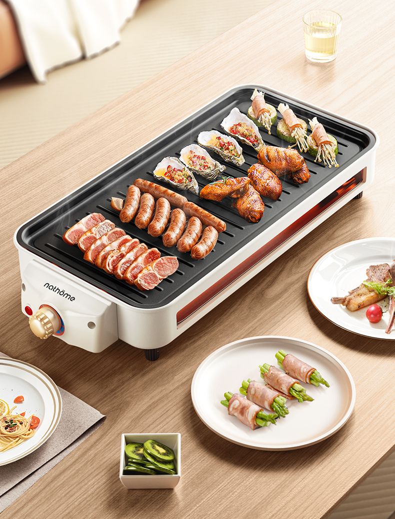Elektrisk røgfri hjemmegrill, spyd elektrisk bageplade, tallerken, grillmaskine_voghion.com