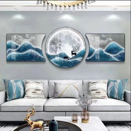 轻奢简约装饰画现代沙发背景挂画新款异形画异形三联画..