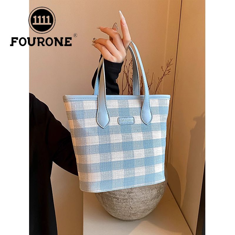 FOUR ONE färgblockerande nischrutig för kvinnor, ny mångsidig axelväska, superpopulär handhållen bucket bag_voghion.com