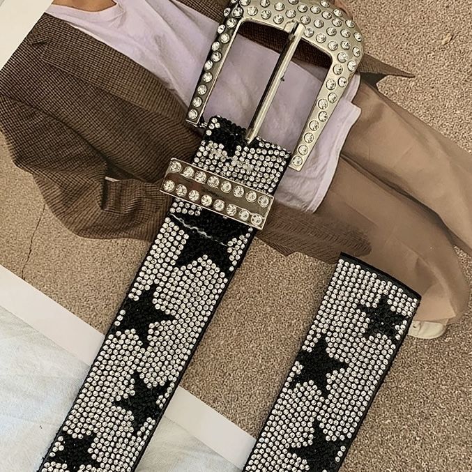 Instagram full diamond five pointed star versatile women's belt, personalized decoration, waist reduction, slimming_voghion.com