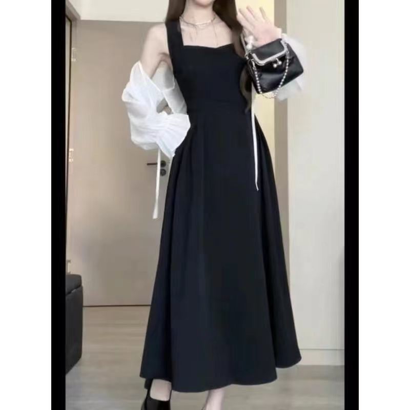 Summer Matsumoto 2024 new solid color cross strap suspender skirt girly waist slimming dress suit