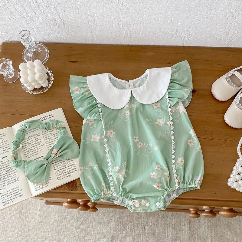 Baby Mädchen Strampler Mit Spitzenkragen Sommer Kleid A-linie_voghion.com