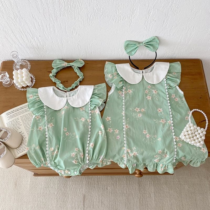Baby Mädchen Strampler Mit Spitzenkragen Sommer Kleid A-linie_voghion.com